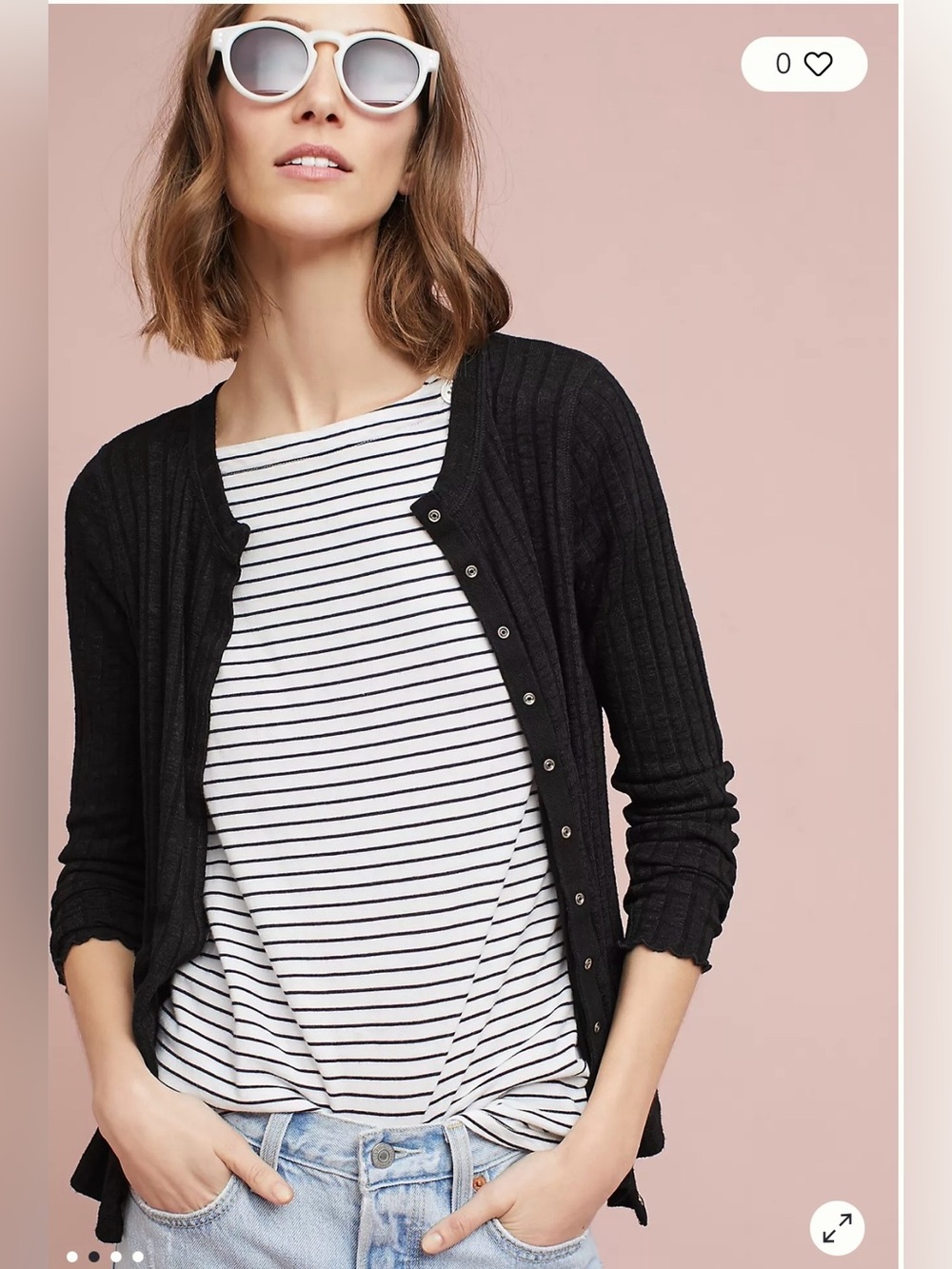 Anthropologie Michael Stars Black Ribbed Fitted Snap Cardigan Capsule Relaxed